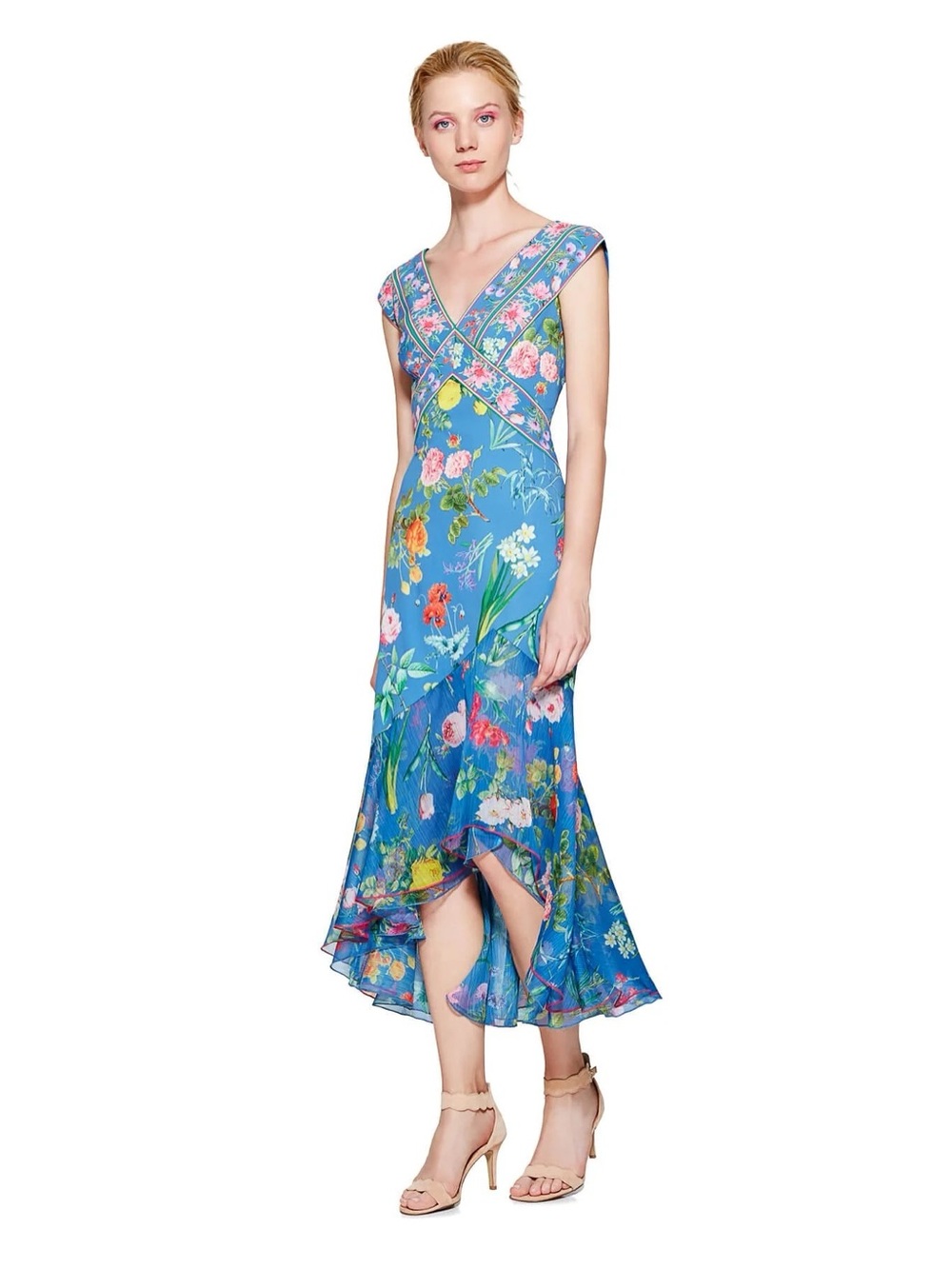 Tadashi Shoji Clara Floral High Low Dress Blue Romantic Occasion Women Size 12